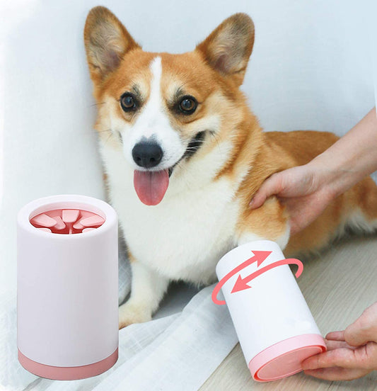 Portable Foot Washer Cup for Small, Medium Dogs and Cats - Muddy Paw Cleaner, Pink L